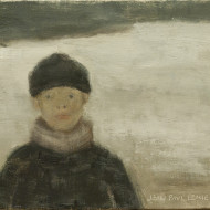 LEMIEUX  Young boy in winter c 1972 Oil 8 x 10