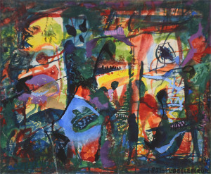Léon BELLEFLEUR Composition surrealiste, 1951 Mixed media 5.5" x 7"