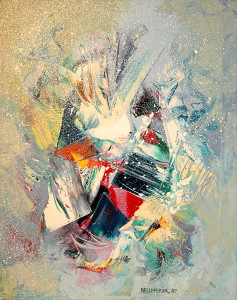 Léon BELLEFLEUR Poisson piegee, 1987 Oil 30.75" x 24.25"