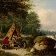 KRIEGHOFF Indian encampment Oil 12 x 16
