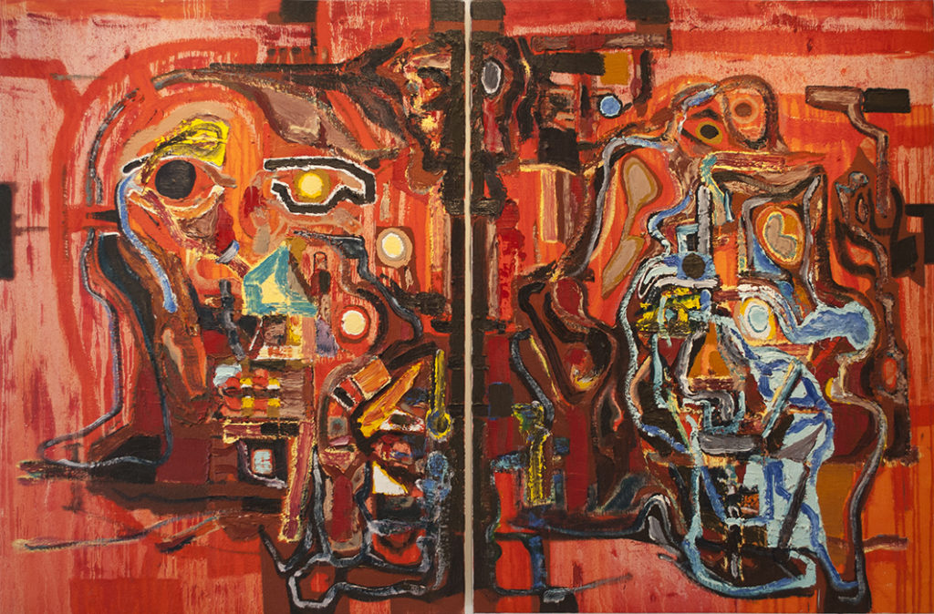 Harold KLUNDER Of mind and matter, day and night Oil 48" x 72"