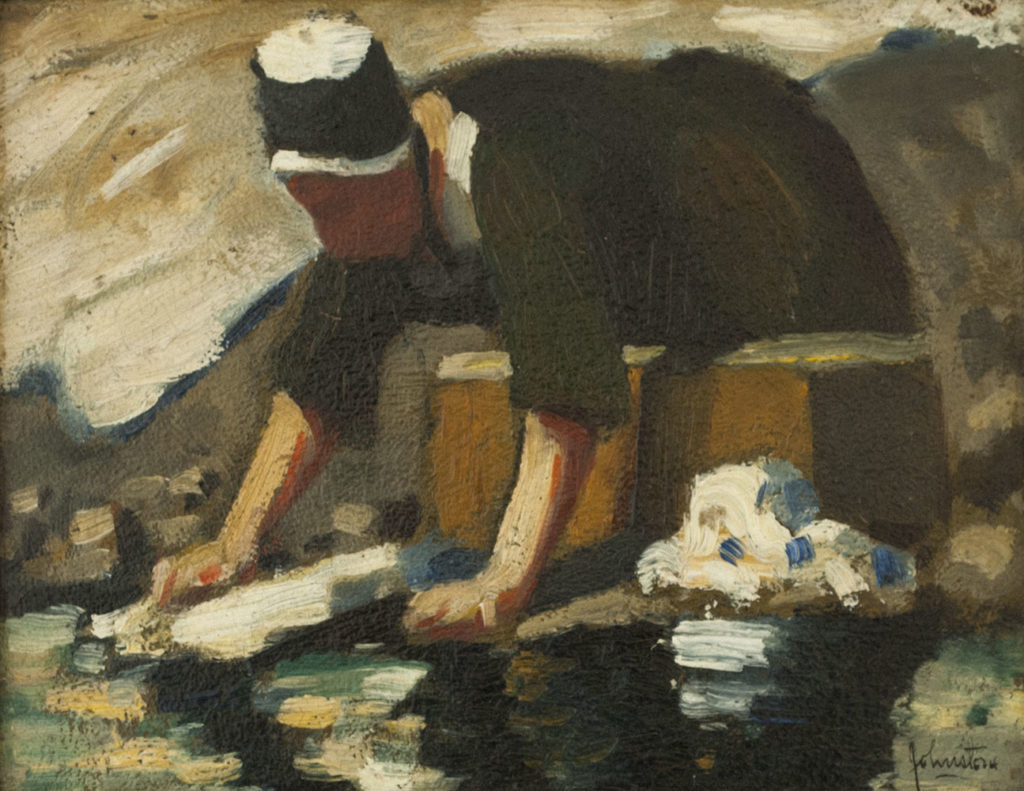 John Y. JOHNSTONE Lavandière Pont Aven France, 1913 Oil 5.5" x 6.75" 1