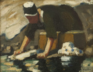 John Y. JOHNSTONE Lavandière Pont Aven France, 1913 Oil 5.5" x 6.75" 1