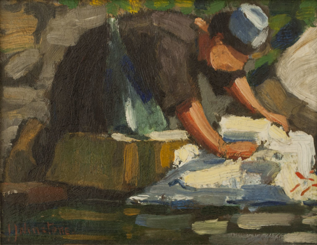 John Y. JOHNSTONE Lavandière Pont Aven, France, 1913 Oil 5.5" x 6.75" 2