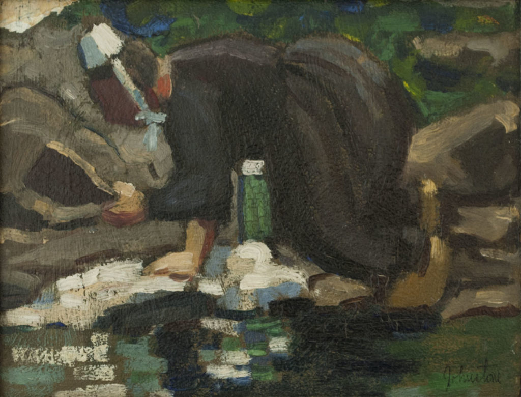 John Y. JOHNSTONE Lavandière Pont Aven France, 1913 Oil 5.5" x 6.75" 3