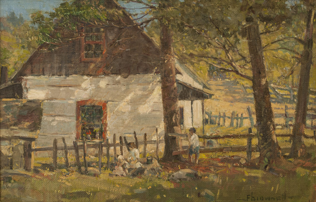Franklin BROWNELL Wayside cottage 1920 Oil 9.25" x 14.25"