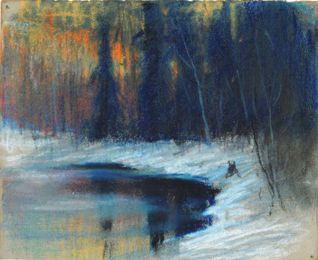Maurice CULLEN Sun glow Cache River, 1928 Pastel 7.5" x 9"
