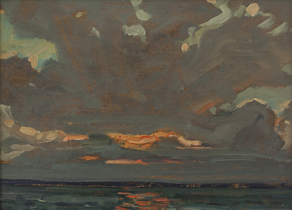 J.E.H. MACDONALD Georgian Bay sunset c.1920 Oil 8.5" x 10.5"