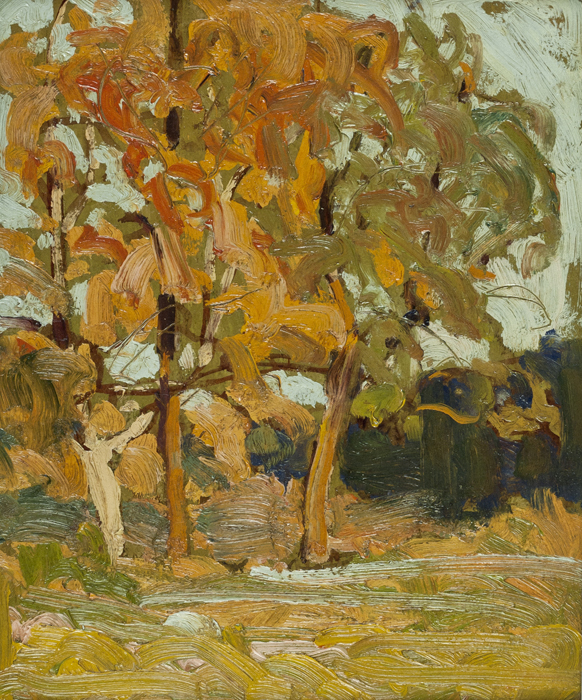 J.E.H. MACDONALD Trees in Autumn Oil 9.25" x 9.75"