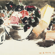 MILNE Petunias and candy box 1938 WC 10 x 14