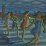 SURREY Girls menaced by automobile Oil 12 x 18