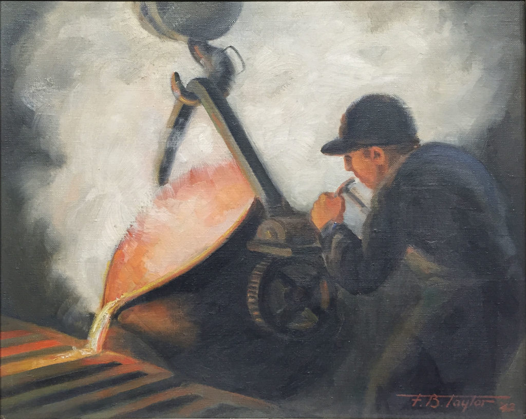 Fred Taylor Pouring residue bronze 1942 OIl 13" x 16"