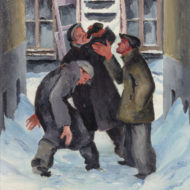 TAYLOR Rubby dub drinkers In courtyard off Clark St Montreal 1947 Oil 10 5 x 8 5