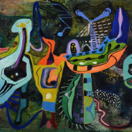 BELLEFLEUR Nocturne aux oiseaux 1951 Oil 16 x 24