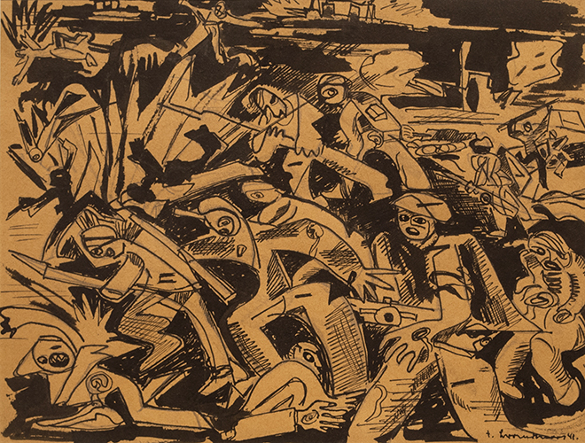 Fritz BRANDTNER War sketch, 1941 Ink 8.75" x 11.5"
