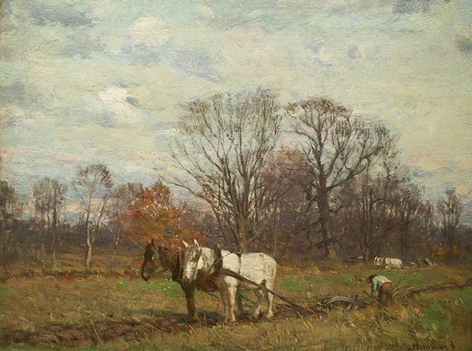 Franklin BROWNELL Ploughing the fields Oil 15" x 18"