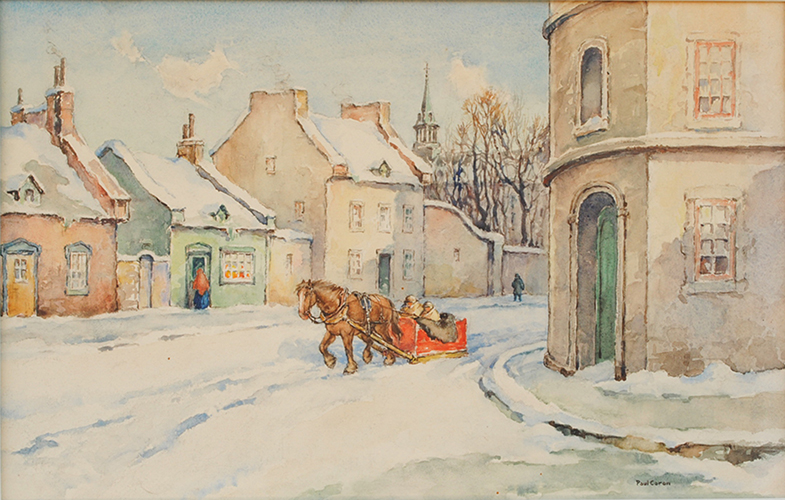 Paul CARON Red sleigh Watercolour