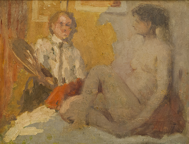 William CLAPP Artist and nude Oil 8.75" x 12"