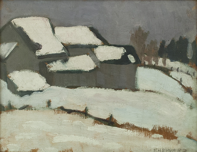 Prudence HEWARD Barns in winter 1926 Oil 7.5" x 9.5"