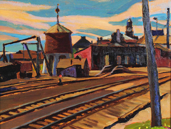 Prudence HEWARD Railway tracks, Brockville Station Oil 10.5" x 13.5"