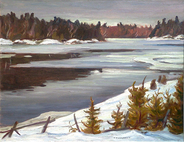 Alexander Y. JACKSON Madawaska River April 1945 Oil 25" x 32"