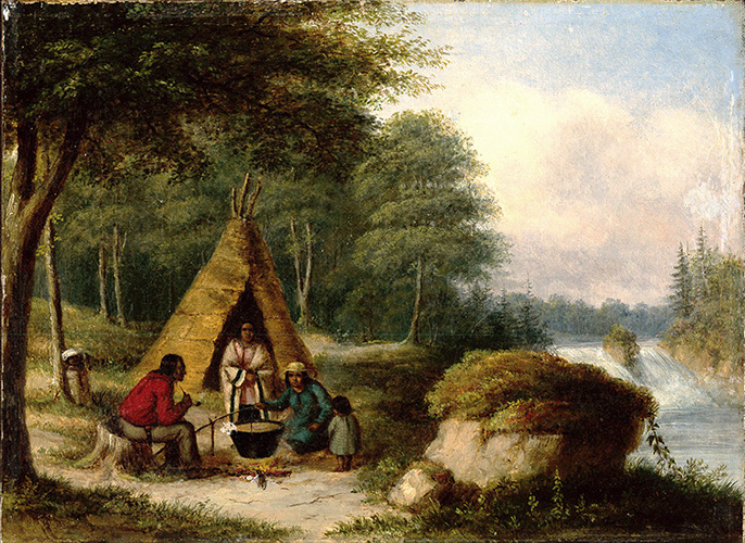 Cornelius KRIEGHOFF Indian encampment Oil 12" x 16"