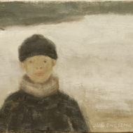 LEMIEUX Young boy in winter c 1972 Oil 8 x 10 large