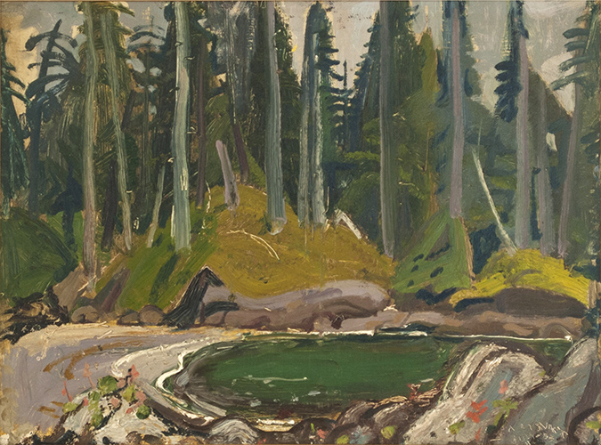 Arthur LISMER Green Bay with beach & forest Oil 12" x 16"