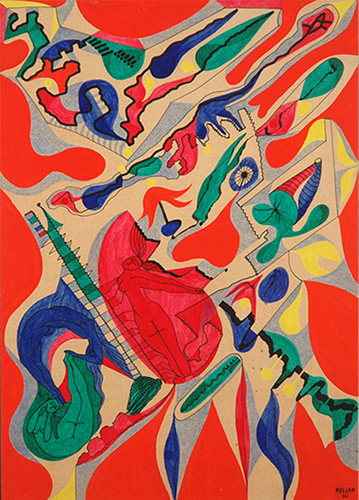 Alfred PELLAN Joie de vivre, 1960 Oil 14" x 10"