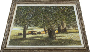 Tom Forrestall The orchard 1979 Egg tempera 18" x 31.5"