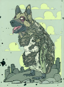 Nicholas DI GENOVA Upright shepherd walker Ink and Acrylic on Mylar 15" x 11"