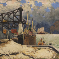 FORTIN Le pont en construction 1927 Oil 25 5 x 35 5