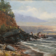 FRASER Fisherman Gaspe 1881 Oil 6 x 11 75