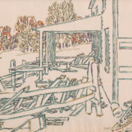 MILNE Building the porch III 19223 Watercolour 14 5 x 21