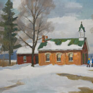 ROBERTS School on HIghway 10, 1972 Oil 14 x 24