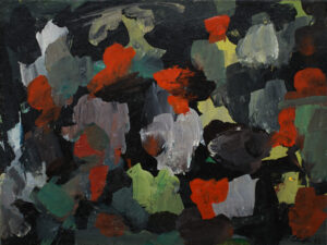 Rita Letendre. SOLD Dans la nuit, 1956 Casein on paper 9.5" x 12.5"
