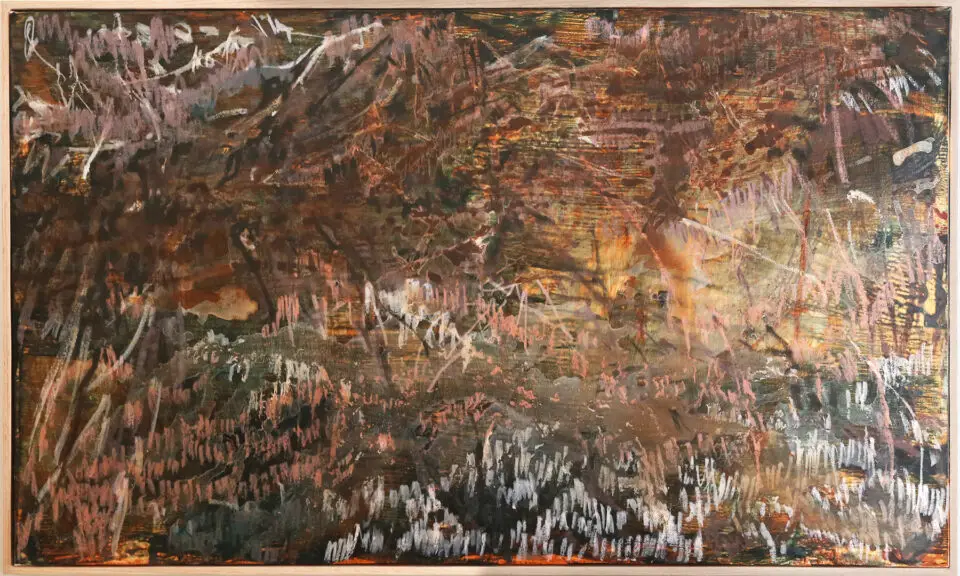 Olivia de Fleuriot Perry. Lights Inside Her Eyes - Liquid Light 2025 Mixed media 36" x 60" Framed
