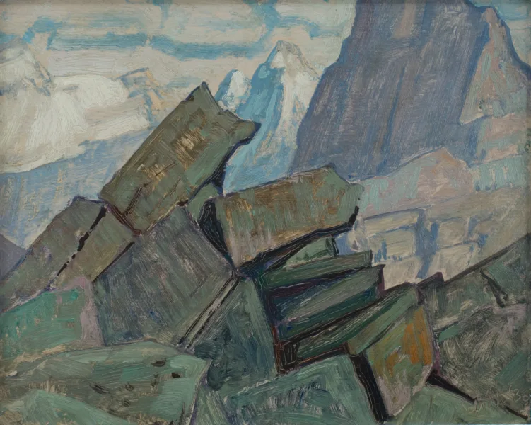 SOLD Rocks above Oesa Trail, Lake O'Hara 1930 Oil 8.5" x 10.5"