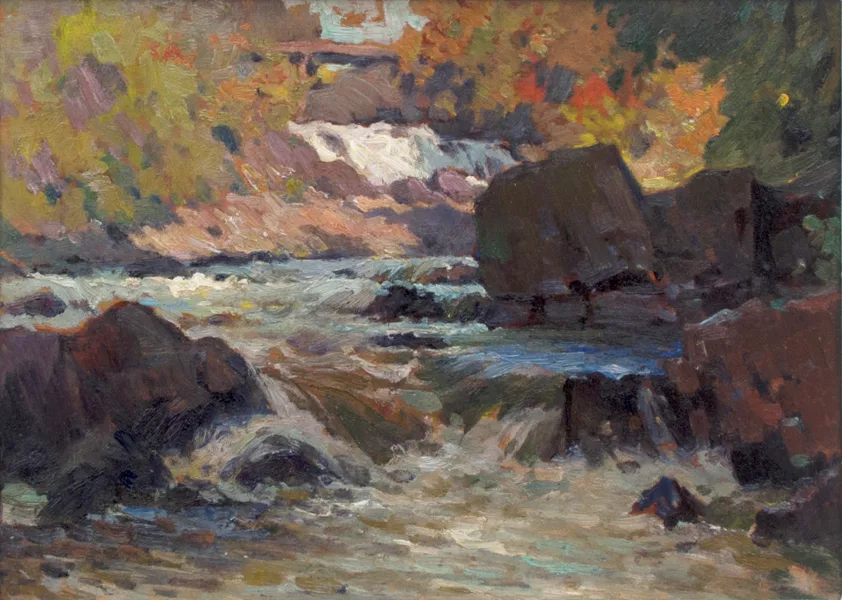 SOLD Brook's Falls, Parry Sound, 1932 Oil 10.5" x 13.75"