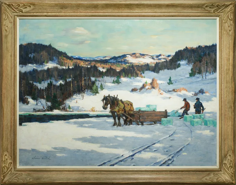 Thomas Garside Ice Cutters Oil on canvas 30" x 40" Framed