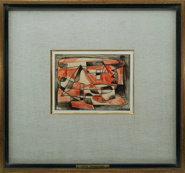 SOLD Red White and Black 1932 Mixed media 5.5" x 7.5" Framed